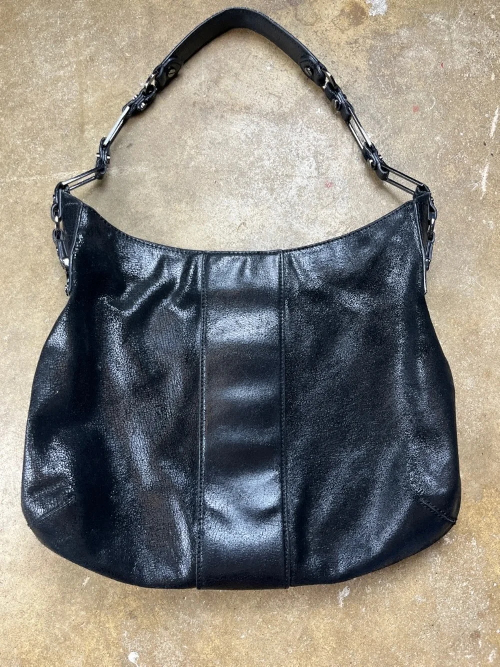 Tory Burch Cracked Leather Hobo Shoulder Bag with Gunmetal Hardware
